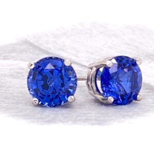 14K Coranite Sapphire Round 4 Prong Basket Stud Earrings